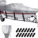 VINPATIO Boat Cover with Motor Cover, 12-14 ft Heavy Duty 100% Waterproof Boat Covers Marine Grade Bass Boat Cover Fits V-Hull Runabout Fishing Ski Pro-Style Bass Boats, Beam Width up to 68"
