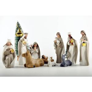 PlentifulHome 10-Piece Christmas Nativity Scene Set  Indoor Resin Manger Figurines, Small Holy Family Display for Tabletop & Holiday Decor (Brown)