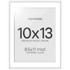 Homeforia 10x13 Picture Frame White, High End Metal 10x13 Poster Frames with Mat for 8.5x11, 10 x 13 White Frames Matted to 8.5 x 11 inch Photo, 10by13 Hanging Frames, Tempered Glass, Wall Kit, Set of