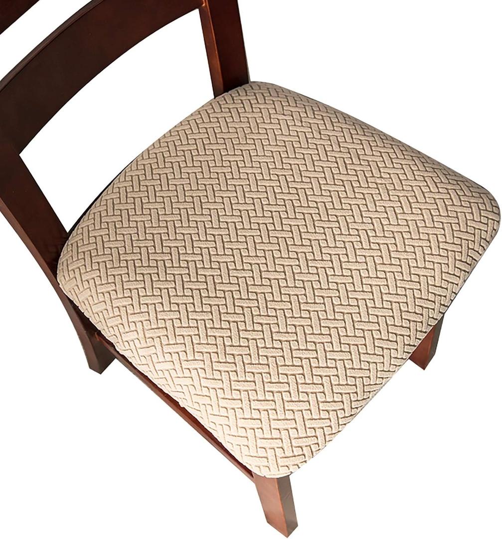 Genina Seat Covers for Dining Room Chair Seat Slipcovers Kitchen Chair Covers (Khaki, 4 Pcs)