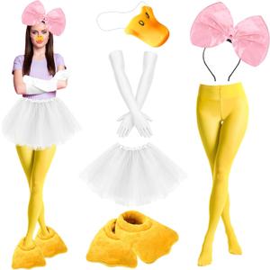 7 PCS Duck Costume for Women - Includes Duck Nose House Slippers Yellow Party White Tutu Skirt for Adult Cosplay