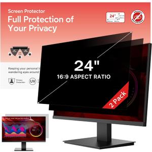 bersem Pack of 2 24 Inch Computer Privacy Screen for 16:9 Ratio Monitors, Anti-Glare, Blue Light Filter, Removable, UV-Blocking