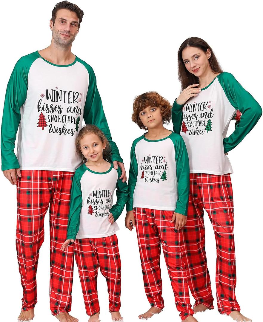 ANGELGGH Matching Family Christmas Pajamas Sets, Holiday PJs with Top and Pants, Cute 2 Piece Sleepwear for Couples/Women/Men (Men, M, Red Green Tree)