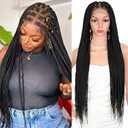 Brinbea 36'' Knotless Braided Wigs for Women Box Braid Wig Braided Lace Front Wigs 13X8" HD Lace Front Braided Wigs with Baby Hair Premium Synthetic Braid Wig Natural Long Black