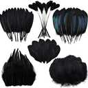 Black Craft Feathers Bulk - 180pcs 6 Style Mixed Natural Feathers for Wedding,DIY Crafts (Black)