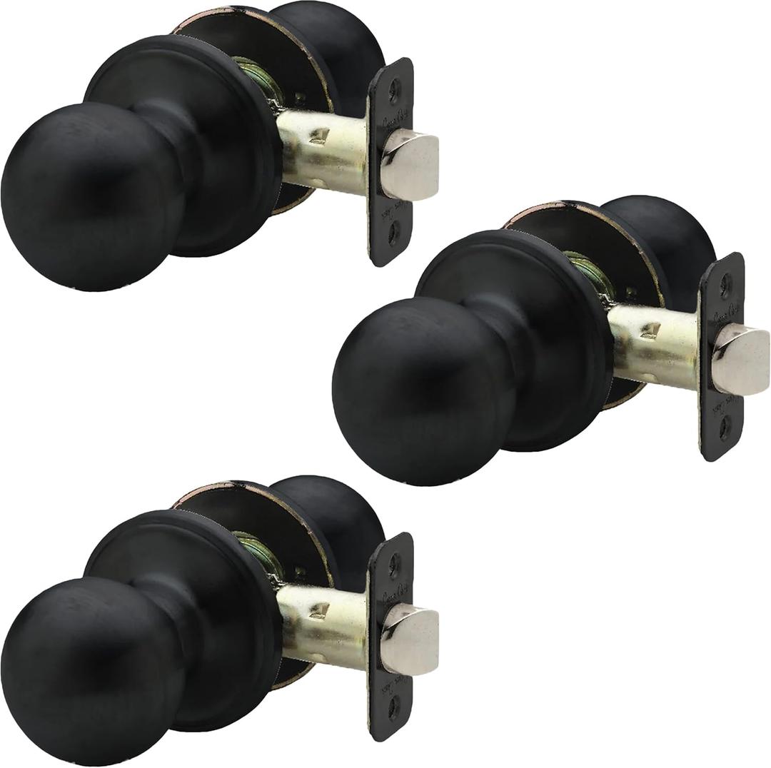 Copper Creek Matte Black Door Knobs - Round Colonial with Privacy Locking Function for Home Improvement - Interior Door Knobs Fits All Standard - Locking Door Knob for Bedroom & Bathroom - 3 Pack
