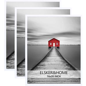 ELSKER&HOME 16x20 Picture Frames 3 Pack for Wall, Picture Poster Frame White for Horizontal or Vertical Wall Mounting, Sturdy and Scratch-proof