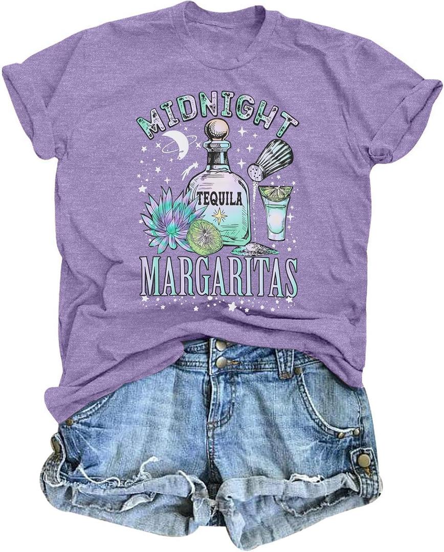 Midnight Margaritas Shirt Women Practical Magic Shirt Witches Short Sleeve Shirt Novelty Graphic Witchy Party Tees, Small 