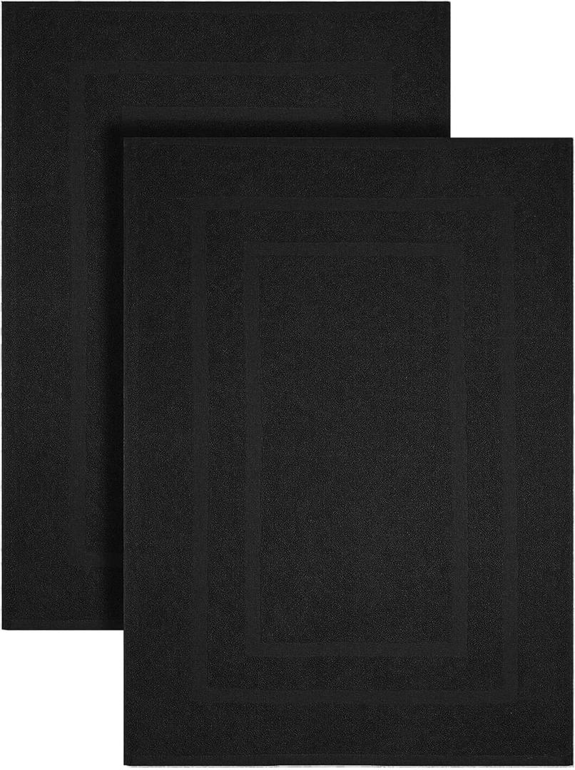 GOLD TEXTILES Premium Black Bath Mat - 2 Pack 22x34 Inches - Not a Bathroom Rug - 100% Ring Spun Cotton - Highly Absorbent & Non Slip Shower Bathroom Floor Mat Towel - Machine Washable
