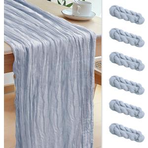 Le courant 6pcs 10Ft Cheesecloth Table Runner, Rustic Boho Gauze Cheese Cloth Runner Table Runner for Weddings Bridal Baby Shower Birthday Holiday Parties Home Decor, Dusty Blue