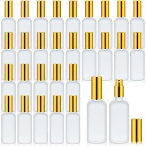 Roshtia 30 Pcs 3.4 oz Gold Glass Spray Bottle Clear Empty Bottles Small Refillable Reusable Perfume Containers with Fine Mist Sprayer Pump for Face Body Travel