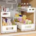 2 Pack 20.47IN Depth Under Sink Storage Organizer, Large 2-Tier Elegant Mesh Pull Out Shelf for Kitchen and Bathroom Cabinet Organization, L-Shaped and Adjustable Height Design-White