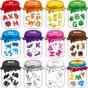 12 Pieces Magnetic Color Sorting Jars, 60 Color & Letter Magnets for Fridge Whiteboard, Early Educational Sorting Toy Set, Alphabet A-Z Learning Tool for Baby Toddlers Kids