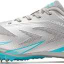 Track and Field Running Spike Shoe for Mens and Womens (12 Women/10.5 Men, Silver/Cyan)