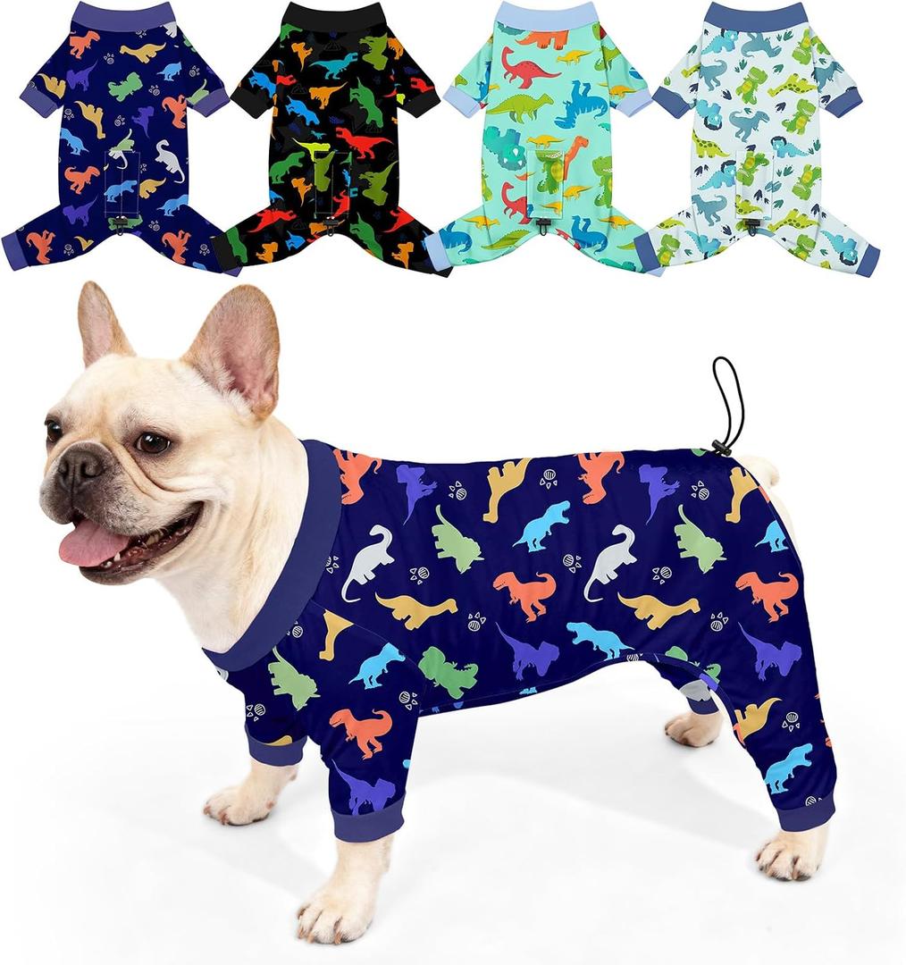 Bienbee Dog Pajamas, 4 Pack Dog Recovery Suit Shedding Suit Cute Soft Puppy Clothes Dogs Pjs Onesies Jammies Adjustable Breathable & Stretchy Clothes for Dogs Girl Boy Puppy, L
