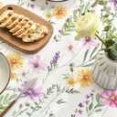 Horaldaily Spring Summer Tablecloth 60x84 Inch Rectangular, Yellow White Purple Daisy Floral Table Cover for Party Picnic Dinner Decor