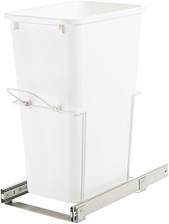 Knape & Vogt SBM12-1-50WH in-Cabinet Bottom Mount Pull Out Trash Can, 22.88" by 11" by 20",White