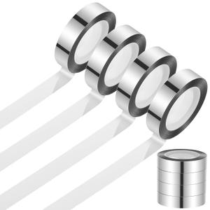 4 Rolls Metallic Mirror Tape, 27 Yards X 0.47 Inches, Self-Adhesive Mirror Finish, Silver Decorative Tape,Ideal for Home Decor, Gift Wrapping, and DIY Crafts