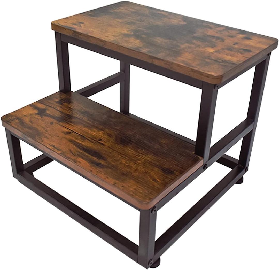Step Stools for Adults Kids,Heavy Duty Sturdy Step Stool Helper for Kitchen Bathroom,Hold Up to 500 Lbs Capacity Metal Frame-Brown (Brown)