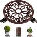 IDZO Heavy Duty Trolley Capacity 350 lbs Planter Caddies with Wheels Heavy Duty Cast Iron Plant Stand with Lockable Wheels Plant Stand 12 Inch Simple Style Dark Brown