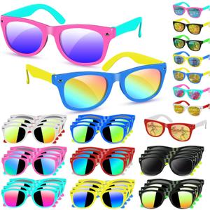 32 Pack Kids Sunglasses Bulk Party Favors, Neon Toddler Sunglasses Bulk for Age 3-8 Boys Girls with UV400 Protection for Party Favors (32 Pack-Color Block)