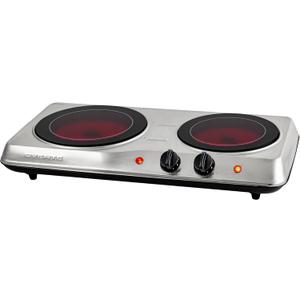 OVENTE Countertop Infrared Double Burner, 1700W Electric Hot Plate and Portable Stove with 7.75" and 6.75" Ceramic Glass Cooktop, 5 Level Temperature Setting and Easy to Clean Base, Silver BGI102S