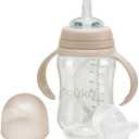 nouka Tritan Plastic Transitional Sippy Cup with Weighted Straw | Leak Proof and Easy Grip | Removable Handles | Soft Sand