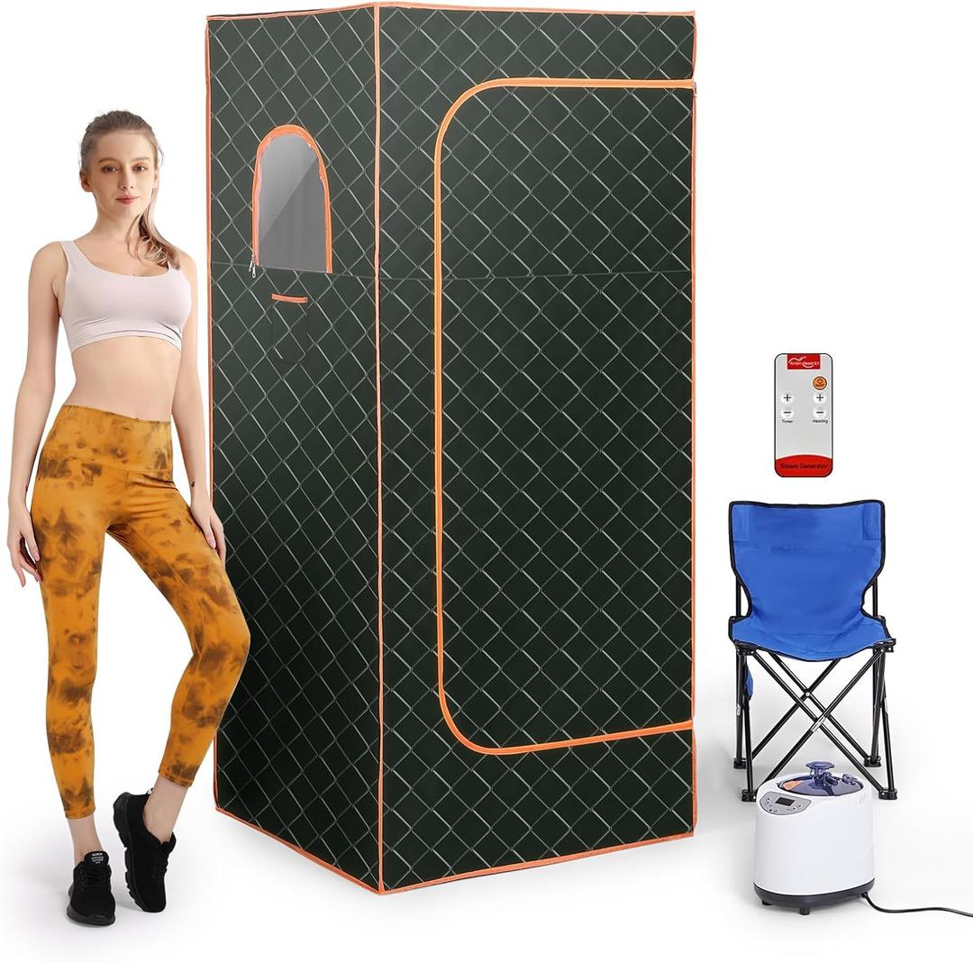 Portable Sauna Box with 3L 1200W Steamer, Personal Sauna Tent with 15 Adjustable Heat Levels, Steam Sauna Full Body for Home, Steam Room with Foldable Chair