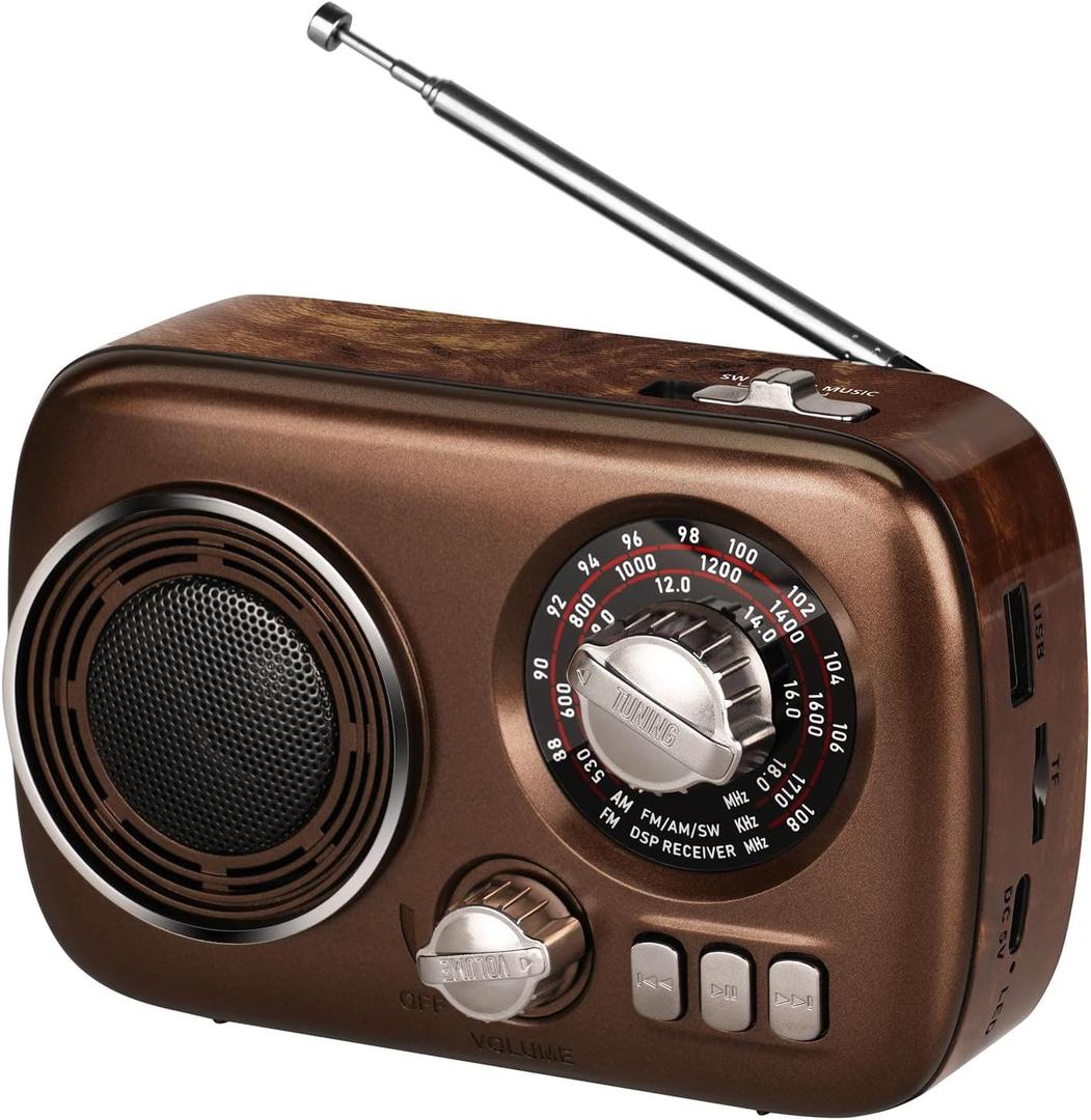 Gelielim Portable Radio AM FM SW, Bluetooth Speaker Retro Radio, Support USB/TF Card,Best SoundEasy to OperateRechargeable Battery Operated, Suitable for Indoor&Outdoor, Gift for Parents