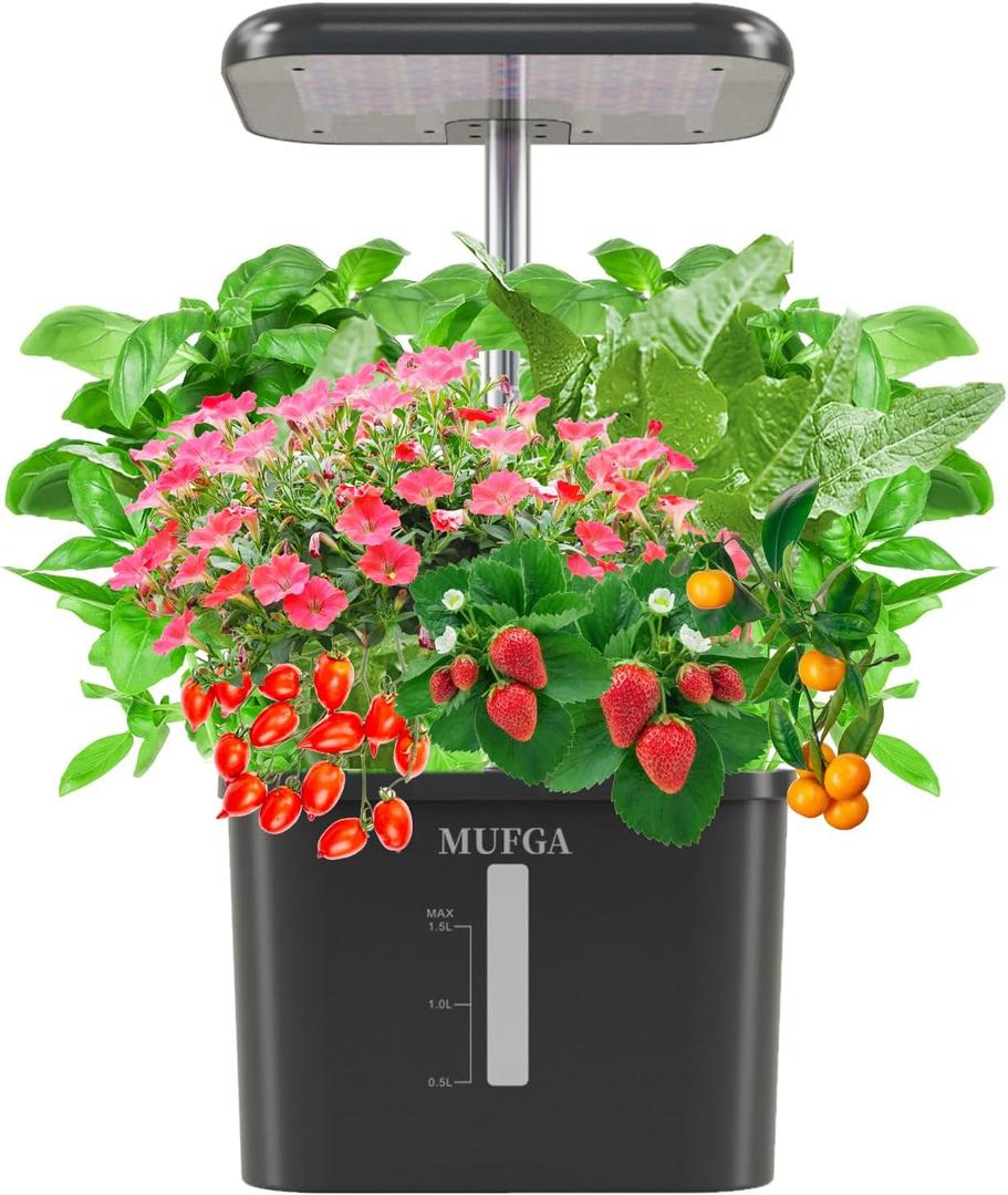 Hydroponics Growing System Indoor Garden - MUFGA 4 Pods Herb Garden Kit Indoor with LED Grow Light, Plants Germination Kit(No Seeds), Ideal Gardening Gifts for Women, Birthday Gifts for Mom, Black