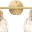 Bathroom Light Fixtures, 2-Light Brass Vanity Wall Light Over Mirror with Clear Tulip Glass Shade for Bedroom Living Room (Hardwired)