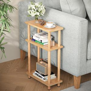 Apicizon Small Narrow Side Table, 3Tier Skinny End Table for Small Spaces, Slim Nightstand with Storage Shelf, Bedside Table for Living Room, Bedroom, Natural