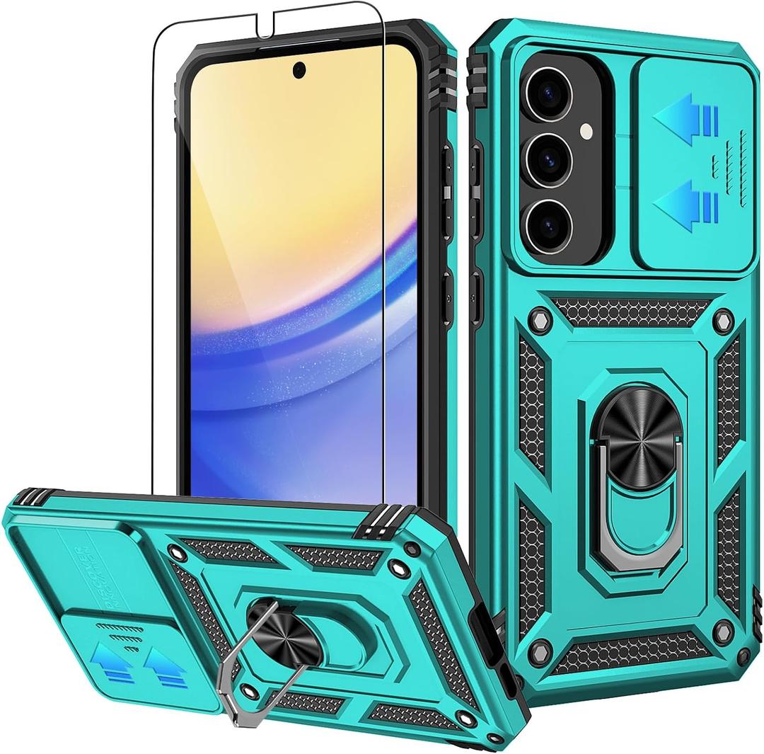 for Samsung Galaxy S24 FE Case with HD Screen Protector, Slide Camera Cover, Military Grade Rugged Drop Protective with Magnetic Shockproof Kickstand (Mint)