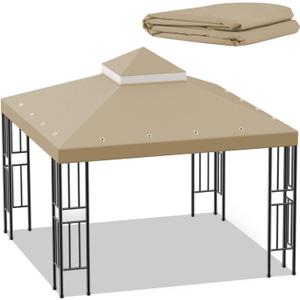 Sumfaller 10x10 FT Gazebo Replacement Canopy Top Cover Double Tiered Canopy Top Cover for Outdoor BBQ Roof Cover Grill Shelter (Brown)