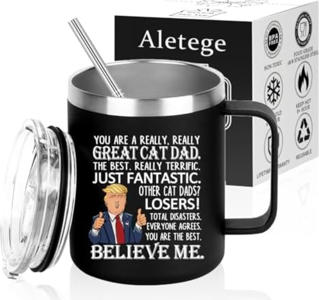 Aletege Funny Gifts for Cat Dad, You're a Great Cat Dad Mug, Fathers Day Birthday Gifts for Father from Daughter Son, 12 OZ Black