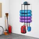 Camping Chair Wall Storage for Garage, Metal Camping Chair Storage Rack Wall Holder, Floating Shelf, 4 Hooks, Stainless Steel, Beach Chair Rack, Umbrella Holder, Garage Chair Organizer, Matte Black