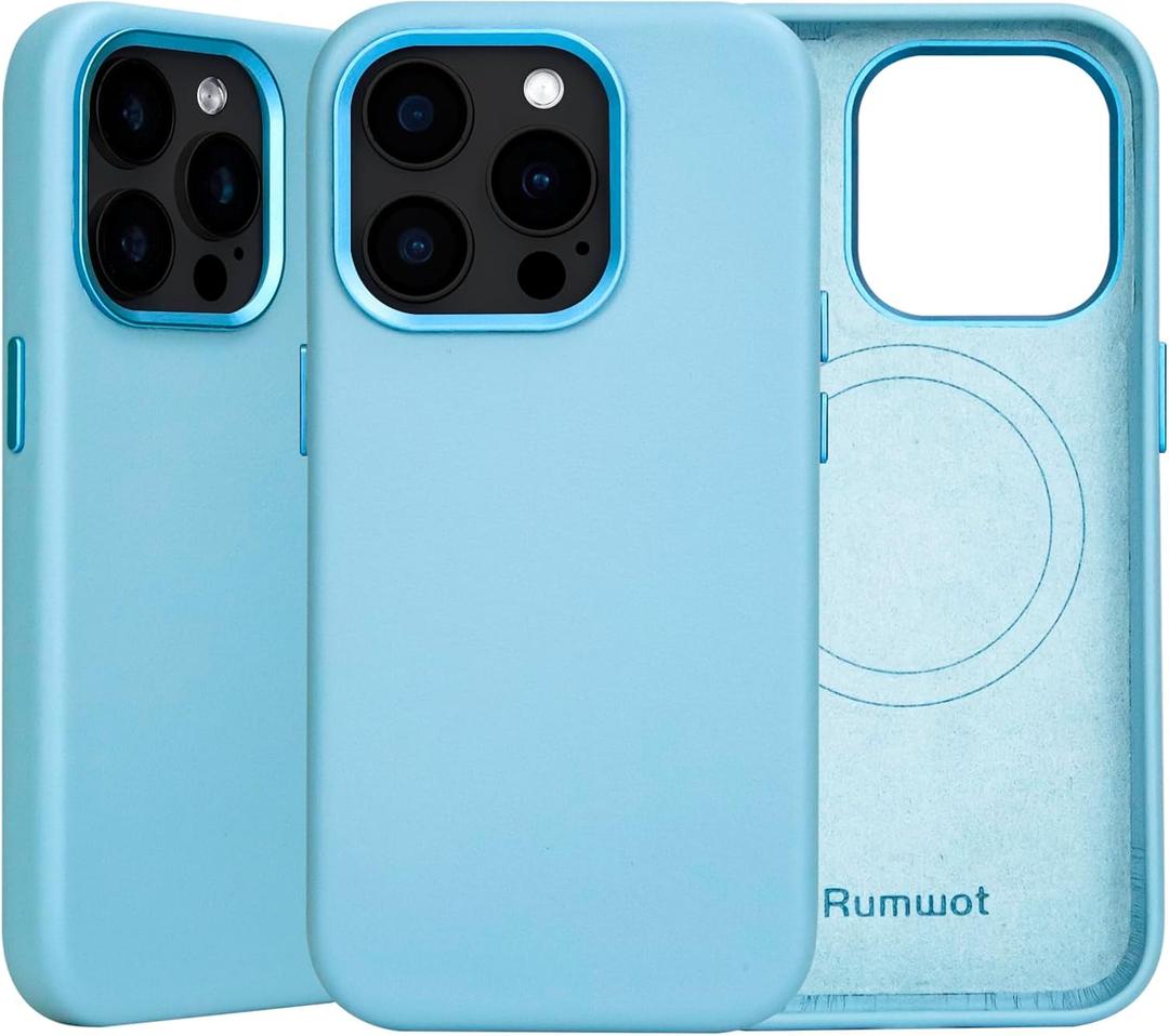 for iPhone 14 Pro Leather Case for Women | Full Grain Genuine Leather| Compatible with MagSafe and Wireless Charging | Metal Buttons Camera Bezel | Slim Fit Drop Scratch Resistant (Azure Blue)