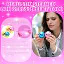 2 Pack Mini Dumpling Squishy Fidget Toys, Glitter & Bead Filled Stress Balls, Soft Slow Rising TPR Smiley Squeeze Toy, Tear-Resistant Sensory Toy for Stress Relief, Party Favors (Pink & Blue)