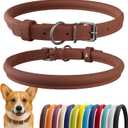 CollarDirect Rolled Leather Dog Collar, Soft Padded Round Puppy Collar, Handmade Genuine Leather Collar Dog Small Large Cat Collars 13 Colors (11-14 Inch, Cinnamon Smooth) (Brown)