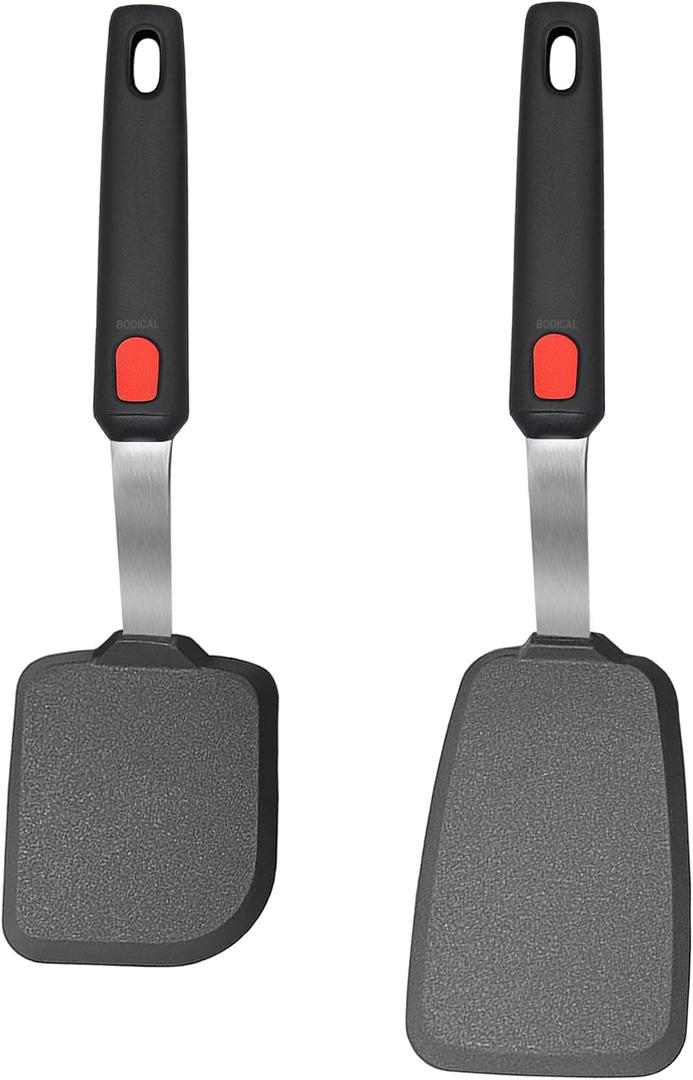 2 Pack Silicone Spatula Turner, 600F Heat Resistant Kitchen Spatula Set for Nonstick Cookware, Cooking Utensil Set for Egg Pancake Flipper/Heat Resistant Silicone Grip