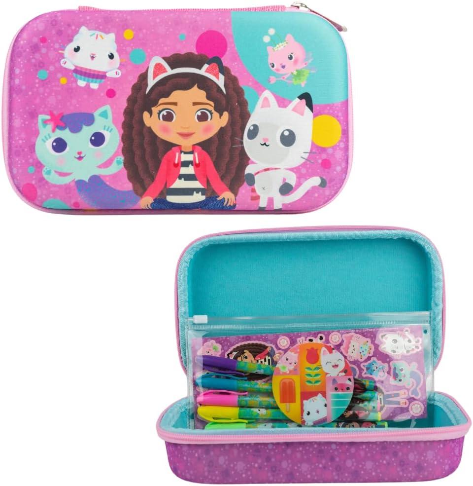 Innovative Designs Gabbys Dollhouse Pencil Case Set with Stickers and Gel Pens for Kids, Molded with Zip Closure, Purple