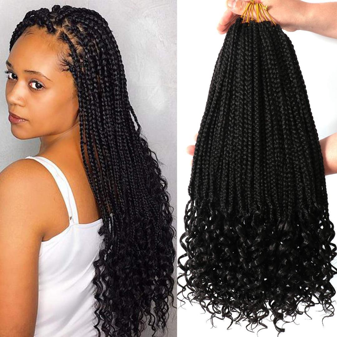 7 Packs 14 Inch Boho Goddess Box Braids Crochet Hair for Black Women (1B#, 14 Inch (Pack of 7))