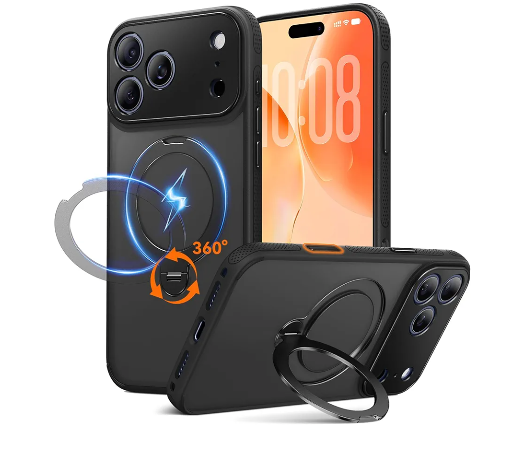 360° Spin Magnetic Stand for iPhone 17 Pro Case, Fit for MagSafe, All Around 4X Military-Grade Protection, Full Camera Protection,Anti-Slip Slim Phone Case for iPhone 17 Pro 6.3", Midnight Black