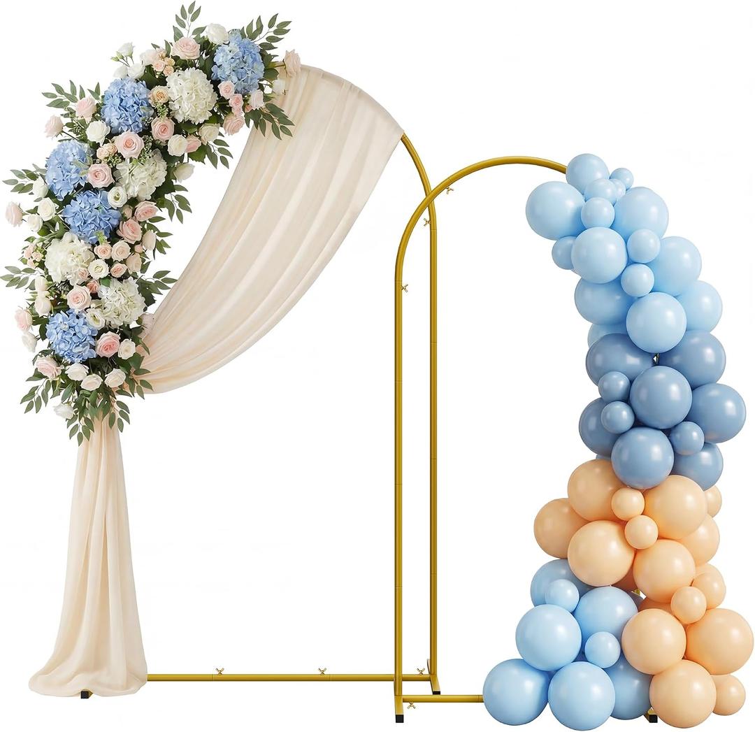 Metal Arch Backdrop Stand 2 Set (7.2FT/6FT), Gold Wedding Arch Frame, Balloon Arch Stand for Wedding, Baby Shower, Birthday, Ceremony, Party Decor