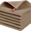 Homaxy 100% Cotton Waffle Weave Kitchen Dish Cloths, Ultra Soft Absorbent Quick Drying Dish Towels, 12 x 12 Inches, 6-Pack, Tan