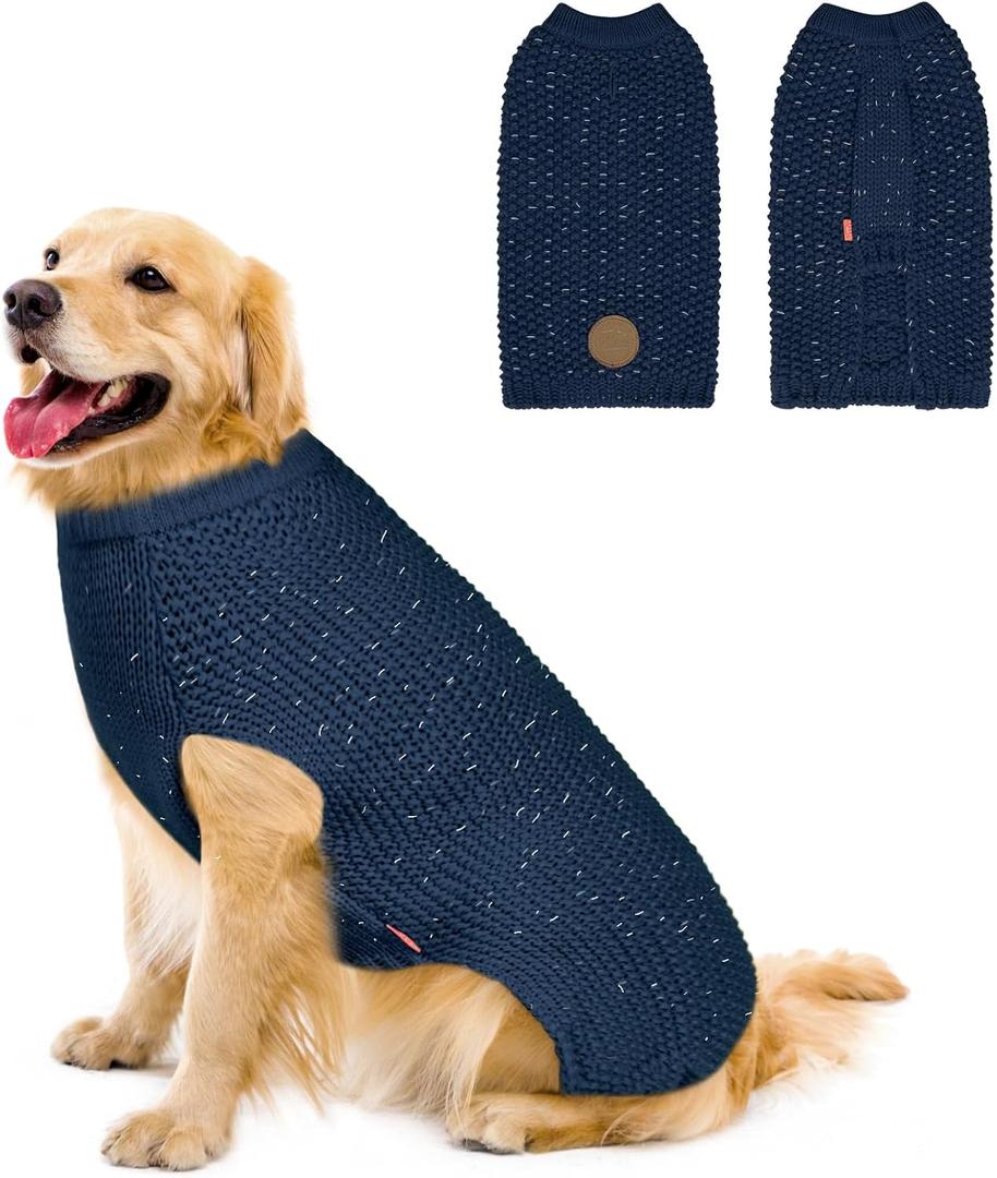 KYEESE Dog Sweater Comfy Dog Sweater Medium Size Dog Medium Dog Sweater with Reflective Yarn Warm Dog Coats Stretchy Dog Clothes Pullover Dog Sweater for Medium Dogs Boy, Navyblue, XL (XL (40-60lbs))