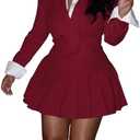 Inroserm Womens 2 Piece Outfits Business Casual Cropped Blazer Jacket and High Waist Pleated Mini Skirt Sets
