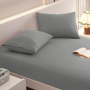 Queen Fitted Sheet with 2 Pillowcase Soft Microfiber Sheet Set, 16" Deep Pocket Bed Sheets, Wrinkle Free and Easy Care, Light Grey