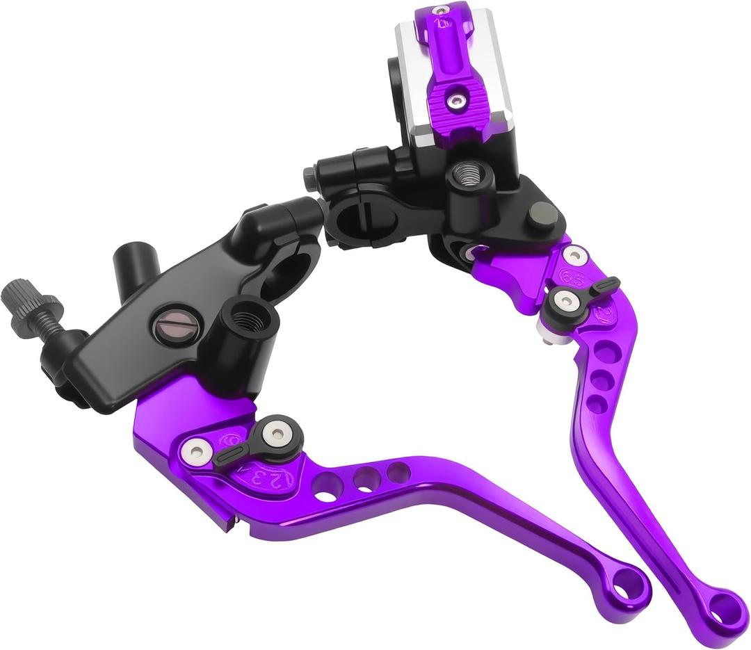 Universal Motorcycle 7/8" 22mm Handlebar Brake Master Cylinder Clutch Lever CNC Left & Right Set Compatible with Honda Kawasaki Suzuki Yamaha Piston Diameter 12.7mm (Purple)