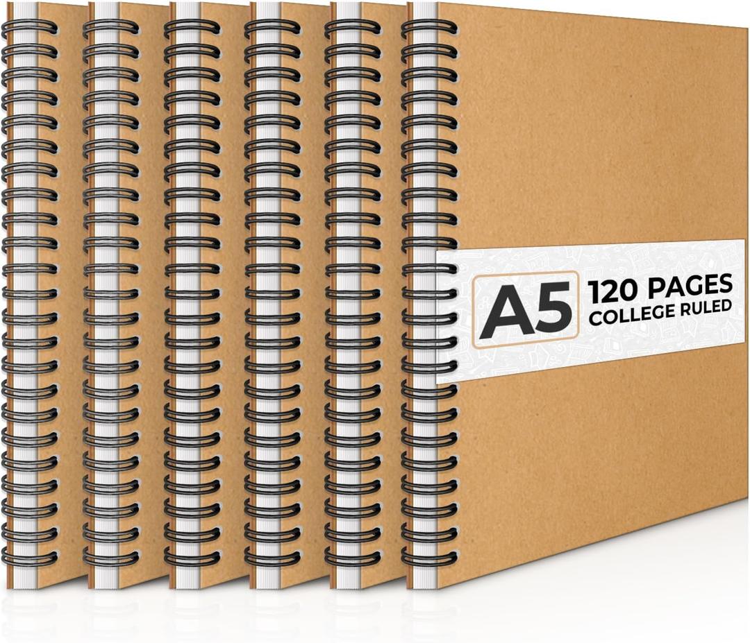 Rosmonde 6 Pack Spiral Notebook College Ruled, 5.8x8.3, 120 Pages (60 Sheets), 100 GSM Thick Paper Notebook, Bulk Spiral Books for Notes, Bulk Business Diary, Bulk Notepads, Bulk Office Planner